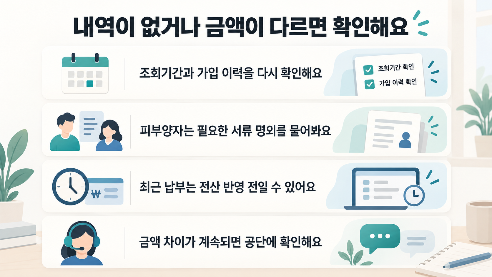 납부 내역이 보이지 않을 때 조회기간과 가입 이력, 피부양자 서류 명의, 최근 납부 반영 시점, 공단 문의를 확인하는 설명