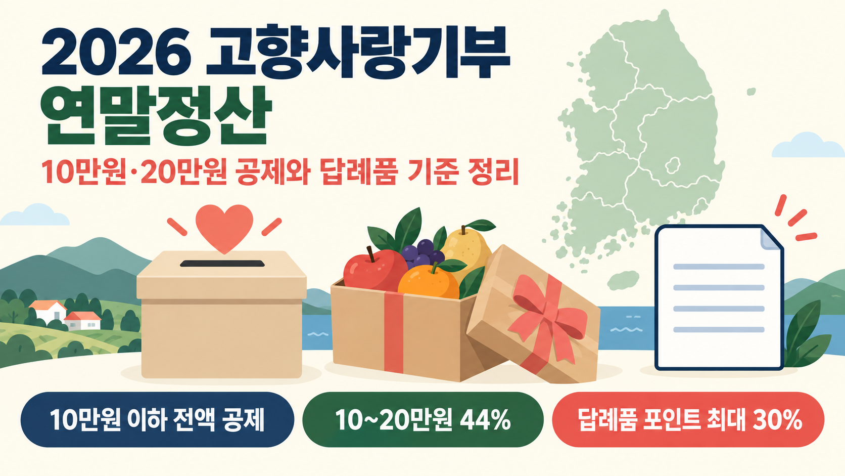 [2026 기준] 고향사랑기부 연말정산: 10만·20만원 공제와 답례품