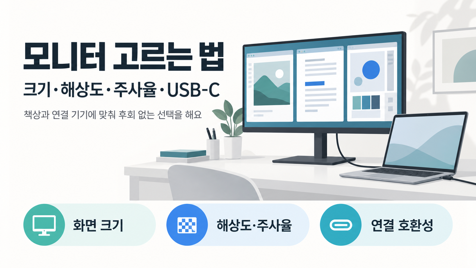 모니터 고르는 법: 크기·해상도·주사율·USB-C