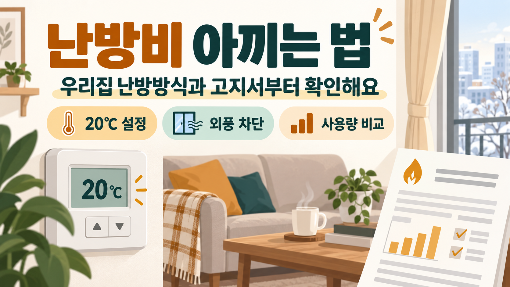 난방비 절약 방법: 보일러 설정·외풍·고지서 사용량 비교