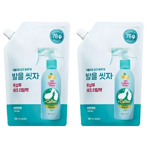 온더바디 코튼풋 발을 씻자 풋샴푸 레몬민트향 에코 리필팩