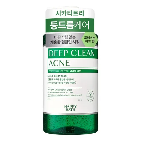 해피바스 딥클린 티트리 아크네 등드름 케어 올인원 대용량 바디워시 아로마틱 우디 향