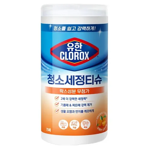 유한클로락스 청소세정티슈 오렌지퓨전 75매