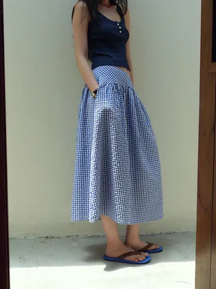Liora Check Long Skirt_Blue