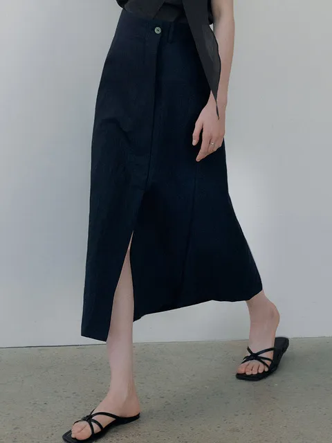 one-button cotton maxi skirt (2color) orc 6007