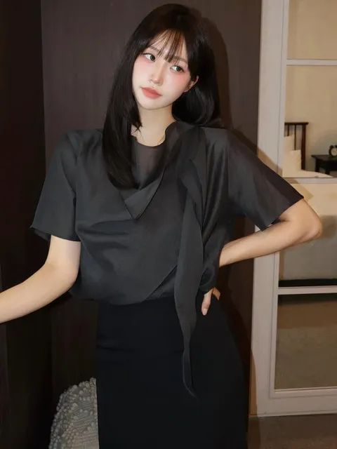 double draped scarf blouse (3color) orc 6023