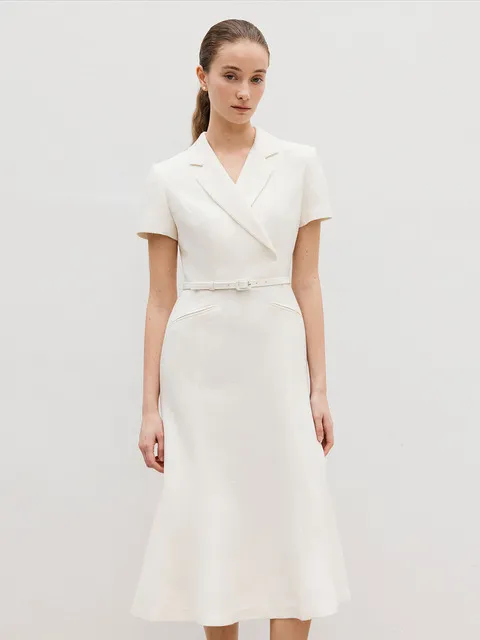 RAYA Double breasted mermaid long dress (Cream ivory/Black)