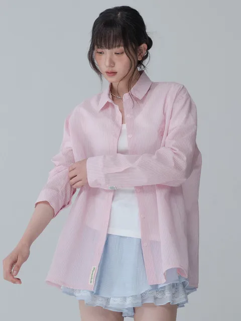 SWEET STRIPE SEE-THROUGH SHIRTS_PINK