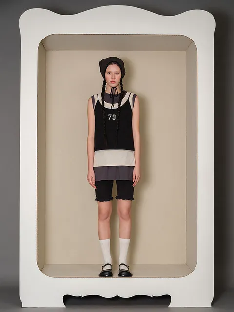 3-LAYERED SLEEVELESS MINI DRESS_CHARCOAL ISLAND