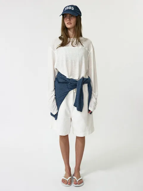 Pale Linen Banding Pants (White)