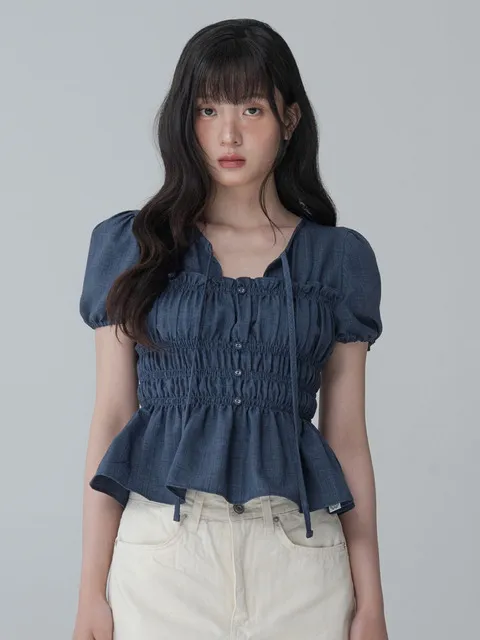 LAYLA SMOCK PEPLUM BLOUSE_VINTAGE BLUE