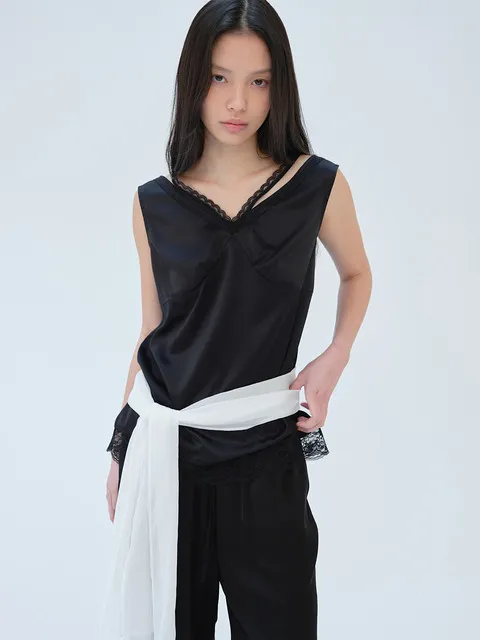 Lace Trim Layered Top (Black)