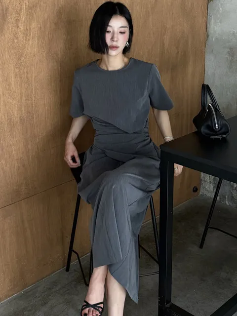 DRAPE WAIST LONG DRESS_N6SON0418