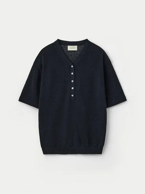 High Twist Cotton Henley Neck Pullover_Deep sea