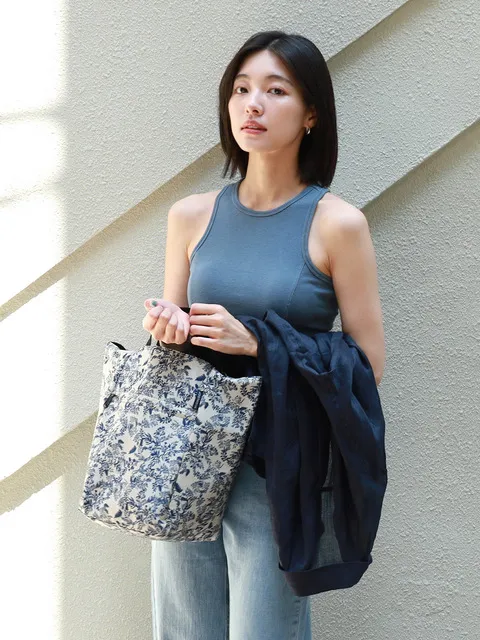 블룸 지퍼 쇼퍼백 레오파드 플라워