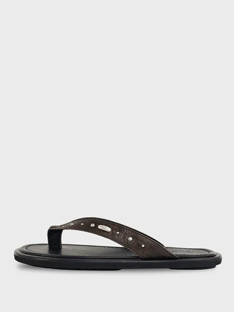 Stud Goatskin Flip Flops_Brown