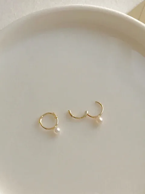 14k gold 베이직 진주링 - 원터치 진주 링귀걸이