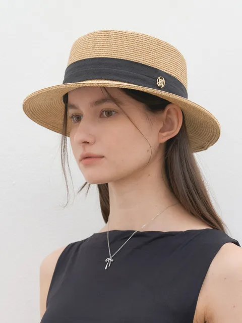 raffia boater hat (C046_ivoryblack)
