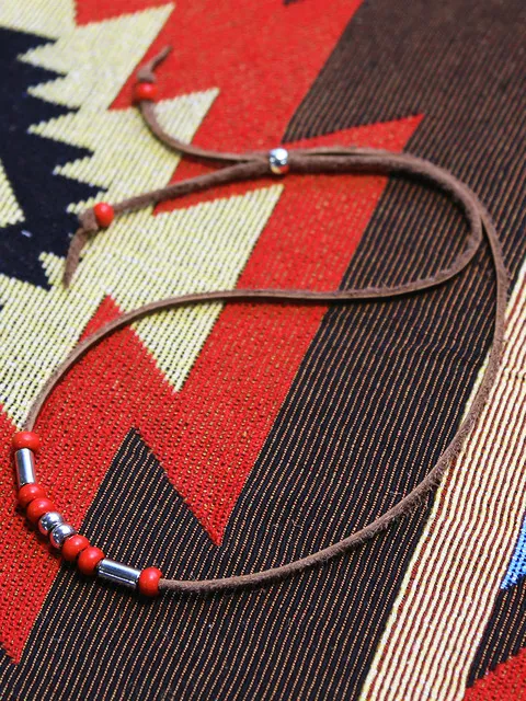 leather & turquoise beads necklace brown