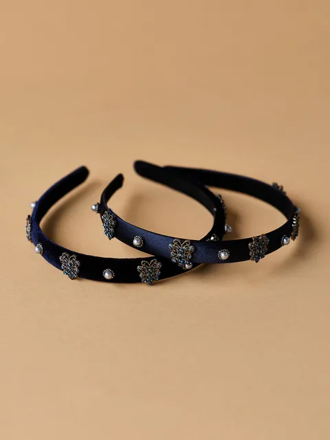 Slim Pearl Crystal Hairband_Navy