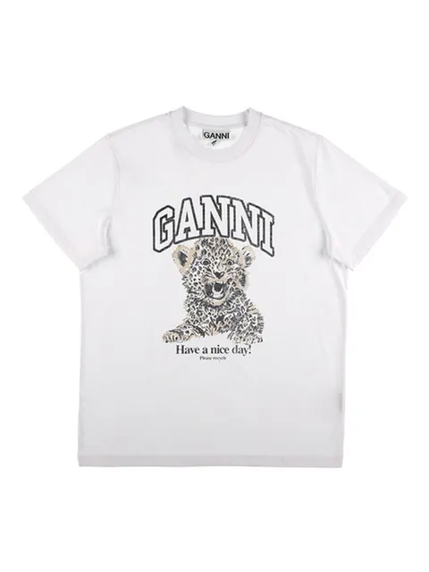 GANNI T4124 943 레오파드 프린트 여성 반팔티
