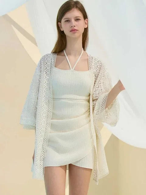 벨르 펀칭 크로셰 로브 커버업 - Ivory