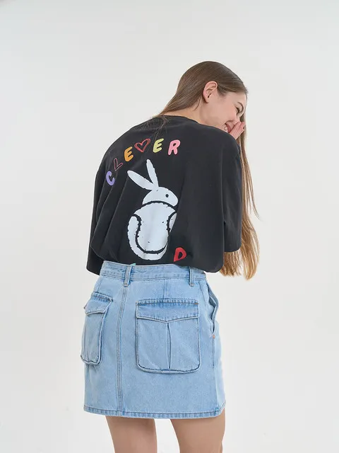 Overfit Color Graphic Line T-Shirt (Black)
