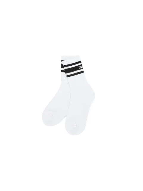 Stripe Logo Middle Socks_White (QWAESC10431)