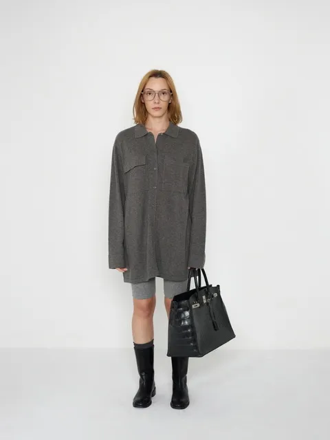 RELAXED POCKET SHIRT CARDIGAN - GRAY