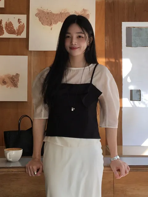 Peplum sheer blouse - Cream