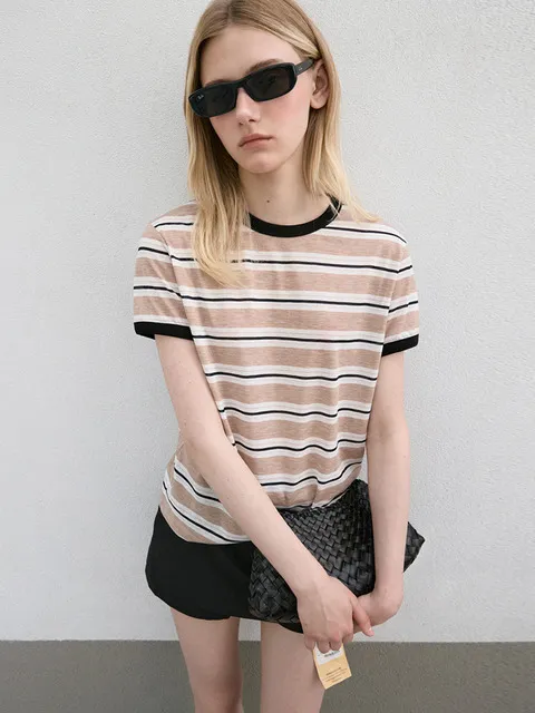 SOFT COOL STRIPE T-SHIRT_BEIGE