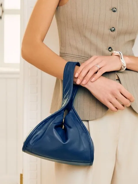 Lamb Skin Mini Hobo_NAVY BLUE (KiSSES SHAPE)