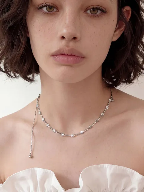 Surgical Steel Floral Drop Flow Necklace(Silver)