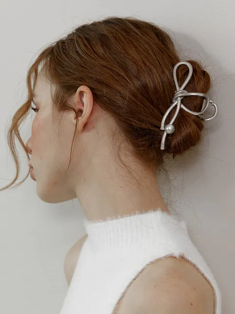 [단독]Pearl ribbon knot hair claw clip_6 colors