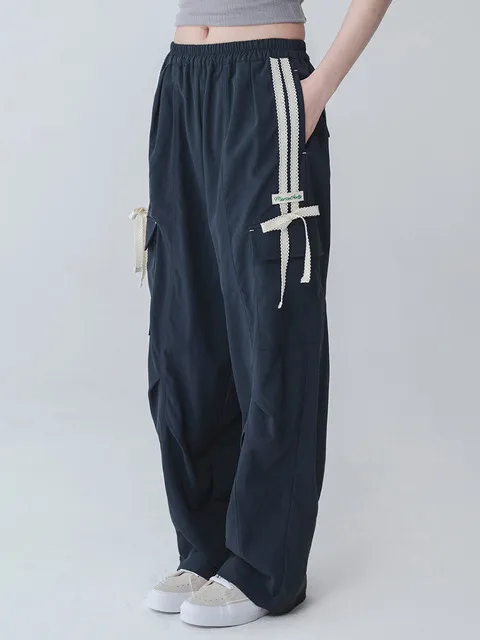 PINTUCK TAPING CARGO PANTS_NAVY
