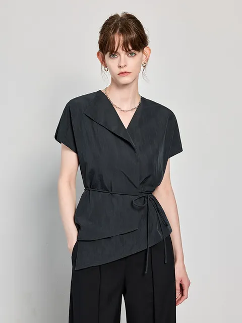 Oblique wrap blouse - charcoal