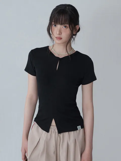 VIVIAN TRIM TWIST HALF T-SHIRT_BLACK