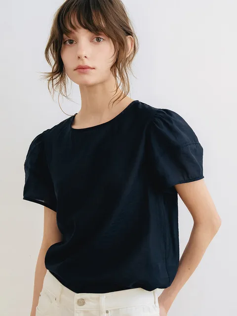 E Viscose Curved Puff Blouse_2colors