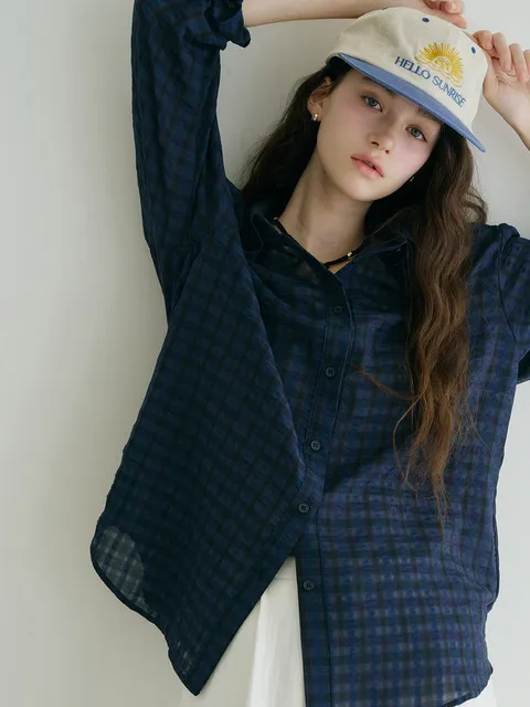 G Check See Through Shirt_Navy