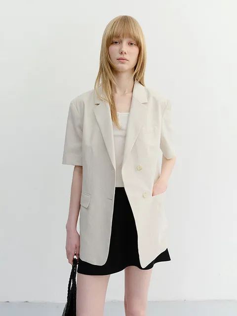 HALF SLEEVE BELTED LINEN JACKET CREAM_UDJA6B226CR