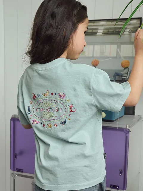 KIDS 캣스티치 피그먼트 반팔티 애쉬민트