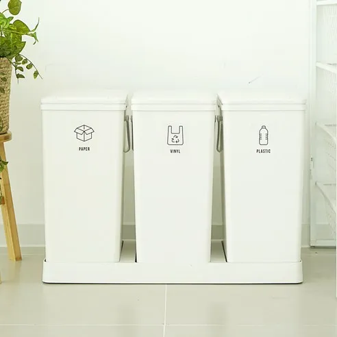 코멧 원터치 바닥연결형 3칸 분리수거함 20L (스티커 포함)