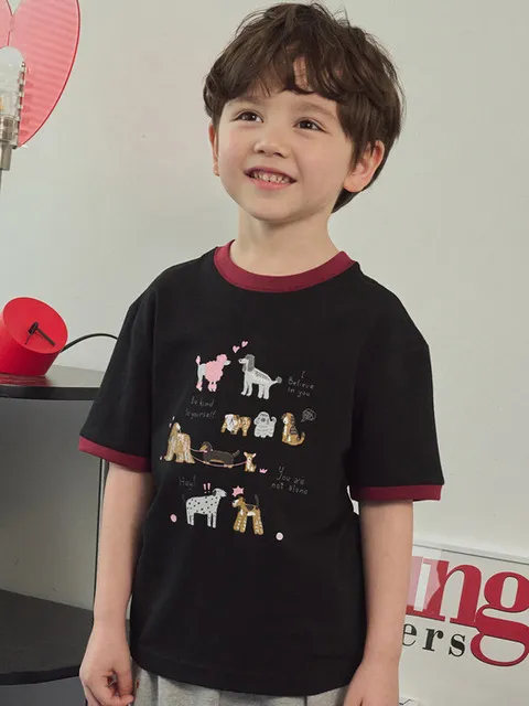 KIDS 코지 퍼피 링거 반팔티 블랙