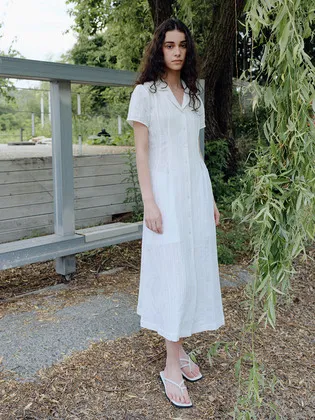 TIR OPEN COLLAR SHIRT DRESS_2COLORS