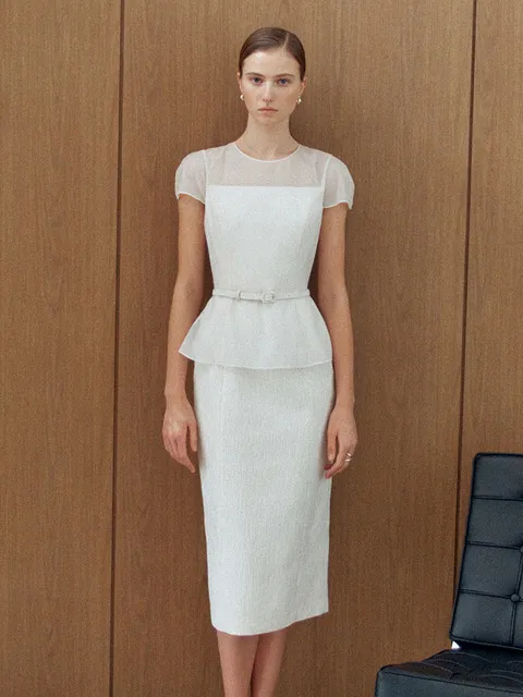 INDIE Organza peplum long dress (Cream/Black)