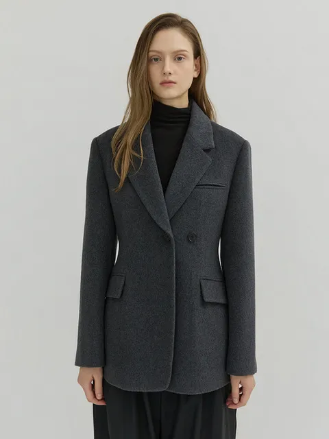 Slim Fit Wool Cash Double Jacket Charcoal AT5JAF096CC