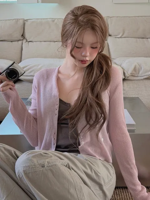 린넨 라운드넥 니트 가디건_4COLORS