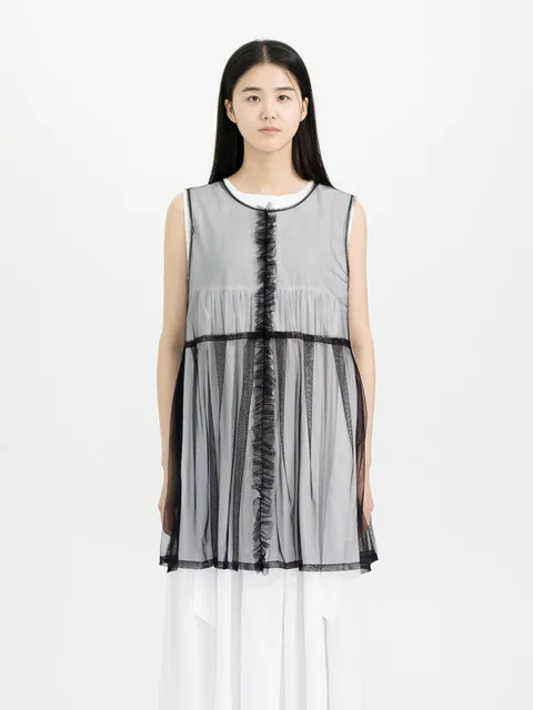 mesh frill vest_black