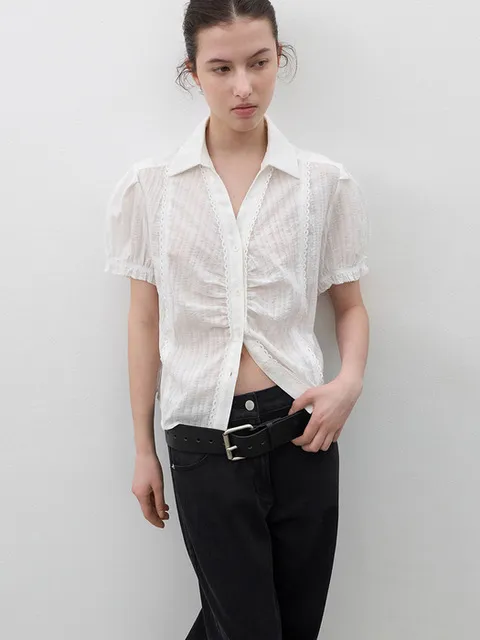 LACE COTTON HALF SLEEVE SHIRT (BL-4426)