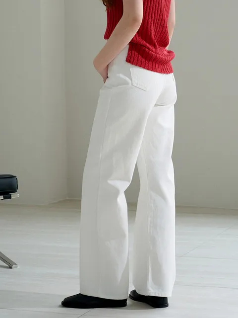 Semi-wide Denim Pants(White)